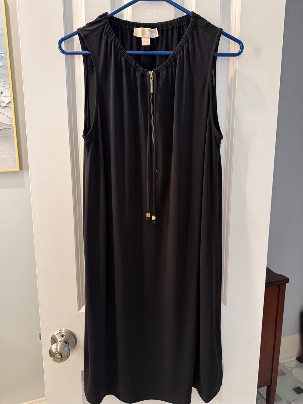 Michael Kors Sleeveless Black Drawstring Zip-Front Dress